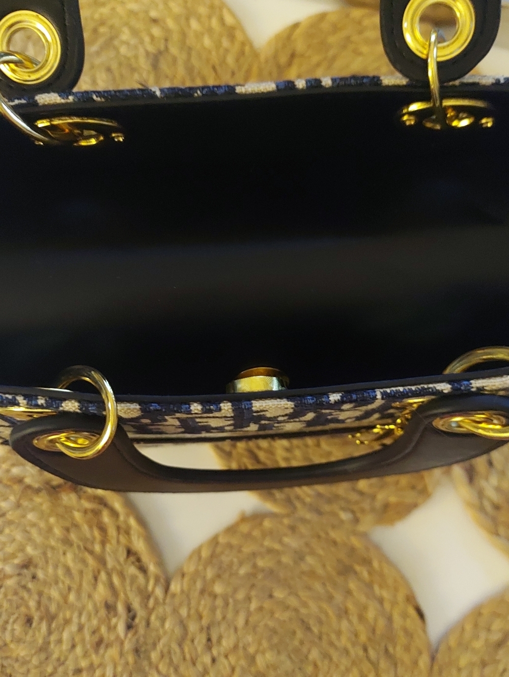 Mini Dior Navy and Beige Signature Mini Tote with Gold Hardware - Picture 6 of 7